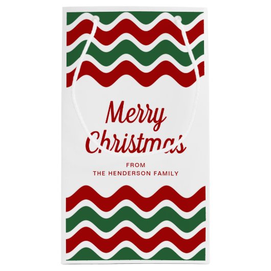 Moderne rode en groene strepen Vrolijk kerstfeest Klein Cadeauzakje (Achterkant)