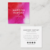 Moderne rode en magenta roze Waterverf Vierkante Visitekaartje (Voorkant / Achterkant)