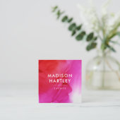 Moderne rode en magenta roze Waterverf Vierkante Visitekaartje (Staand voorkant)