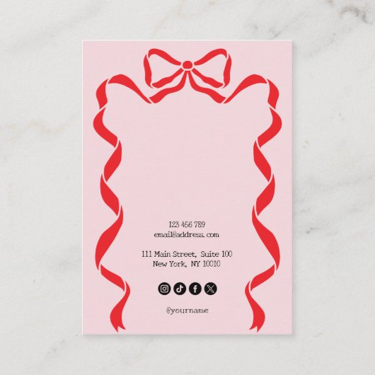 Moderne rode en roze boog lint oorbel display visitekaartje (Achterkant)