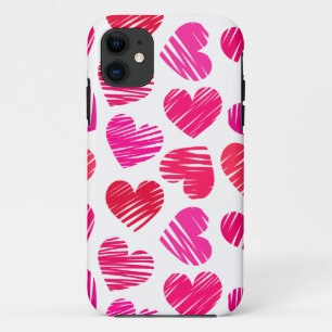 Moderne Rode en Roze Doodle Harten Valentijn iPhone 11 Hoesje