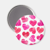 Moderne Rode en Roze Doodle Harten Valentijn Magneet (Voorkant / Achterkant)