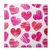 Moderne Rode en Roze Doodle Harten Valentijn Tegeltje (Voorkant)