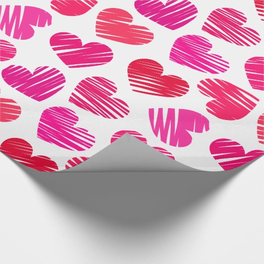 Moderne Rode en Roze Doodle Hartjes Valentijn Cadeaupapier (Hoek)
