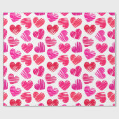 Moderne Rode en Roze Doodle Hartjes Valentijn Cadeaupapier (Vlak)