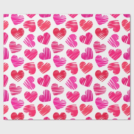 Moderne Rode en Roze Doodle Hartjes Valentijn Cadeaupapier (Vlak)