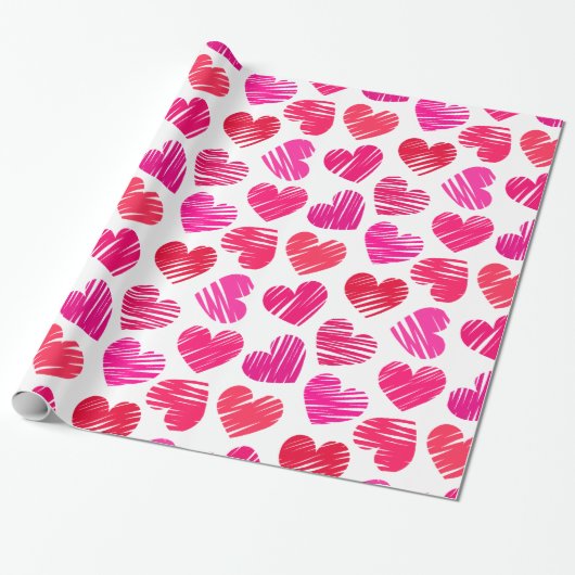 Moderne Rode en Roze Doodle Hartjes Valentijn Cadeaupapier (Uitgerold)