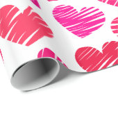 Moderne Rode en Roze Doodle Hartjes Valentijn Cadeaupapier (Rol Hoek)
