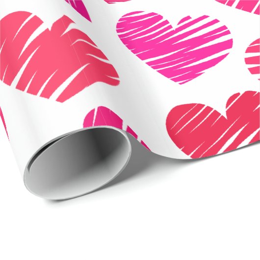 Moderne Rode en Roze Doodle Hartjes Valentijn Cadeaupapier (Rol Hoek)