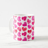 Moderne Rode en Roze Doodled Harten Valentijn Naam Koffiemok (Voorkant links)