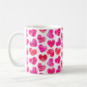 Moderne Rode en Roze Doodled Harten Valentijn Naam Koffiemok (Links)