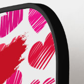 Moderne Rode en Roze Doodled Harten Valentijn Naam Pickleball Paddle (Links Detail)