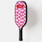 Moderne Rode en Roze Doodled Harten Valentijn Naam Pickleball Paddle (Links)