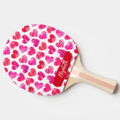 Moderne Rode en Roze Doodled Harten Valentijn Naam Tafeltennisbatje (Zijkant)
