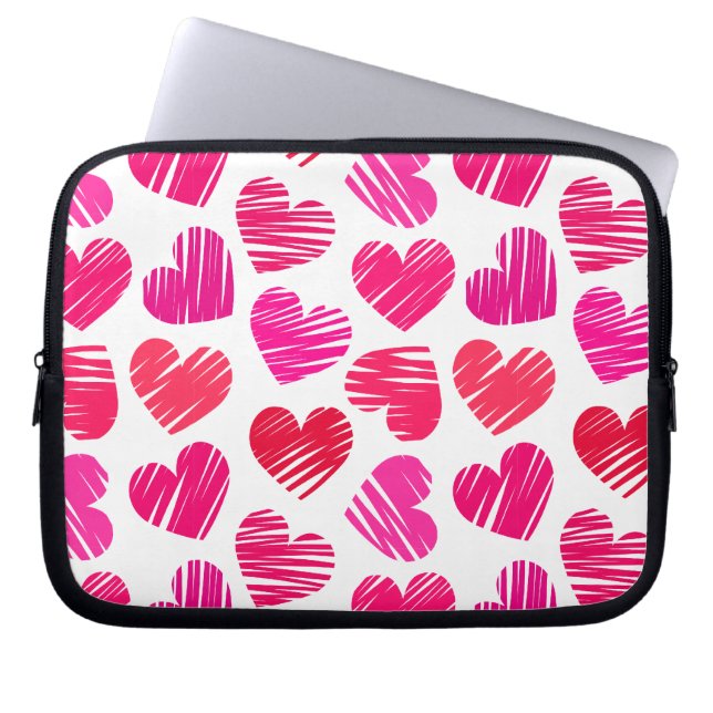 Moderne Rode en Roze Doorgestreepte Harten Valenti Laptop Sleeve (Voorkant)
