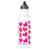 Moderne Rode en Roze Doorgestreepte Harten Valenti Waterfles (Links)