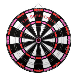 Moderne Rode en Roze Familienaam Dartbord