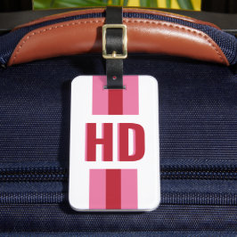 Moderne Rode en Roze gestreepte Schaduw Monogram R Bagagelabel