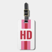 Moderne Rode en Roze gestreepte Schaduw Monogram R Bagagelabel (Voorkant verticaal)