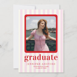 Moderne rode en roze strepen 2 foto Afstuderen Aankondiging