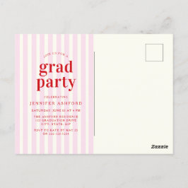 Moderne rode en roze strepen foto afstuderen parti briefkaart