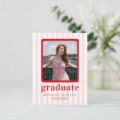 Moderne rode en roze strepen foto afstuderen parti briefkaart (Staand voorkant)