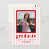 Moderne rode en roze strepen foto afstuderen parti briefkaart (Voorkant / Achterkant)