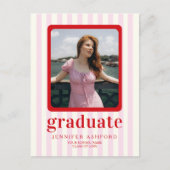 Moderne rode en roze strepen foto afstuderen parti briefkaart (Voorkant)
