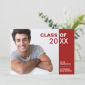 Moderne Rode en Witte Afstuderen Foto Party nodigt Kaart (Staand voorkant)