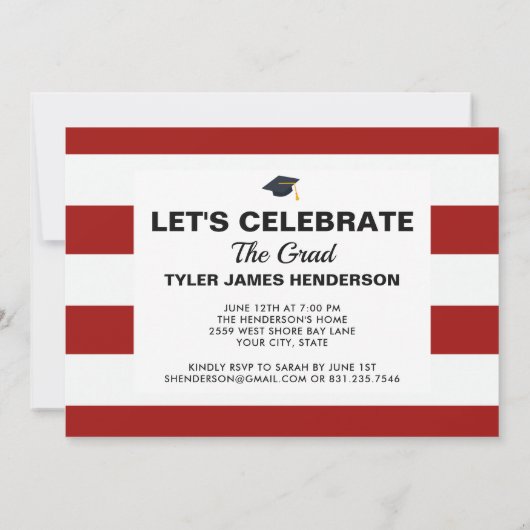 Moderne Rode en Witte Afstuderen Foto Party nodigt Kaart (Achterkant)