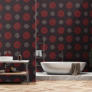 Moderne Rode en Witte Art Deco Cirkels Behang