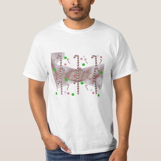 Moderne Rode en Witte Candy Cane T-Shirt (Voorkant)