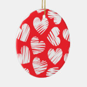 Moderne Rode en Witte Doodle Hart Valentijnsdag Keramisch Ornament (Rechts)