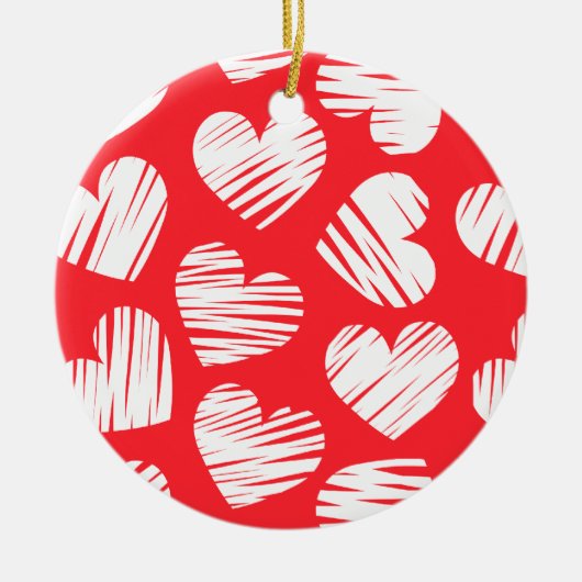 Moderne Rode en Witte Doodle Hart Valentijnsdag Keramisch Ornament (Voorkant)