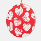 Moderne Rode en Witte Doodle Hart Valentijnsdag Keramisch Ornament (Links)