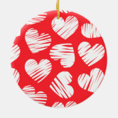 Moderne Rode en Witte Doodle Hart Valentijnsdag Keramisch Ornament (Achterkant)