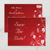 Moderne rode en witte Floral bruiloft bespaart de Aankondigingskaart (Voorkant / Achterkant)