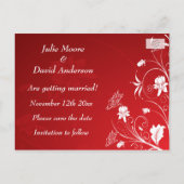 Moderne rode en witte Floral bruiloft bespaart de Aankondigingskaart (Achterkant)