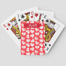 Moderne Rode en Witte Gevlekte Hart Valentijn Naam Pokerkaarten