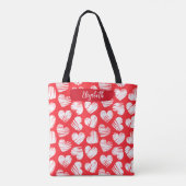 Moderne Rode en Witte Gevlekte Hart Valentijn Naam Tote Bag (Achterkant)