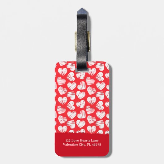 Moderne Rode en Witte Gevlekte Hart Valentijnsnaam Bagagelabel (Achterkant verticaal)