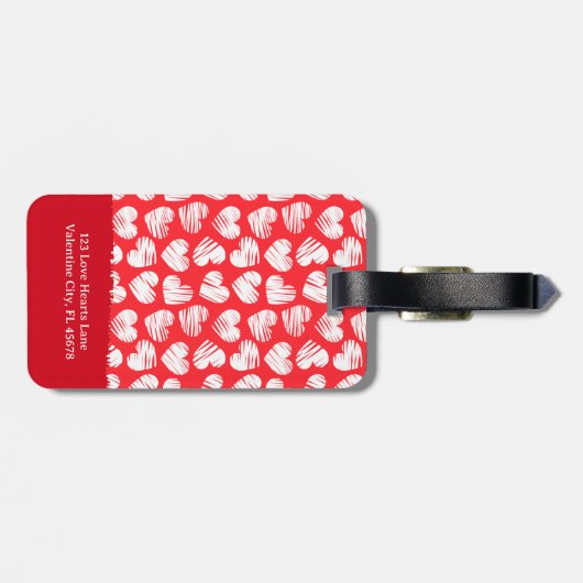 Moderne Rode en Witte Gevlekte Hart Valentijnsnaam Bagagelabel (Achterkant horizontaal)