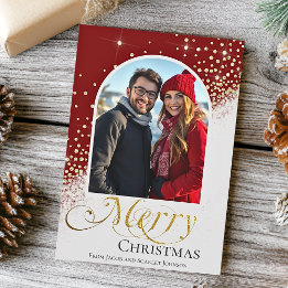Moderne Rode en Witte Glitter Kerst Foto Feestdagenkaart