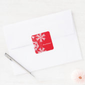 Moderne rode en witte Kerst witte sneeuwvlokken Vierkante Sticker (Envelop)