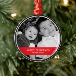 Moderne Rode en Witte Kerstmis Metalen Ornament