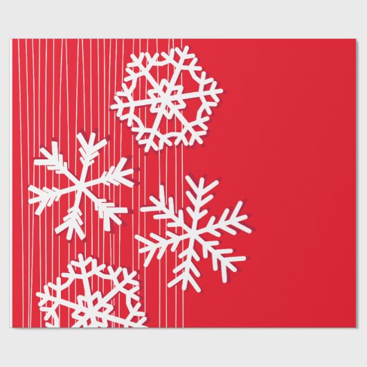 Moderne rode en witte Kerstmis witte sneeuwvlokken Cadeaupapier (Vlak)