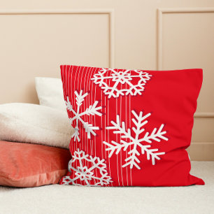 Moderne rode en witte Kerstmis witte sneeuwvlokken Kussen