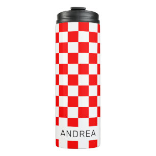 Moderne rode en witte Kroatische ruitjes met naam Thermosbeker