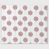 Moderne rode en witte lulipop kerst cadeaupapier (Vlak)