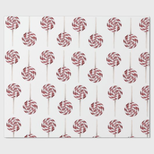 Moderne rode en witte lulipop kerst cadeaupapier (Vlak)